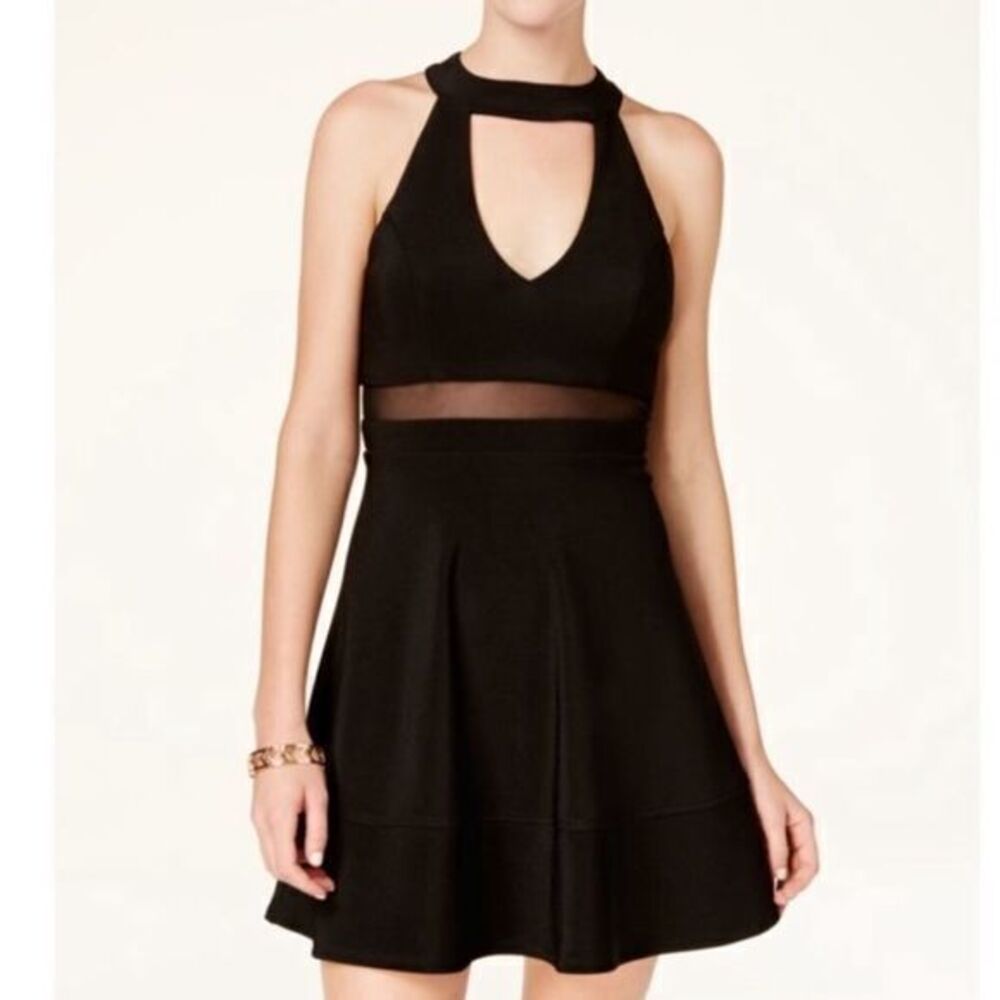 Emerald Sundae Mock Neck Fit Flare Black Dress